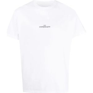 Maison Margiela, Tops, Heren, Wit, S, Zwart/Wit Logo Geborduurd T-Shirt