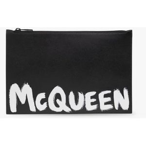 Alexander McQueen, Accessoires, Heren, Zwart, ONE Size, Leer, Handtas met logo