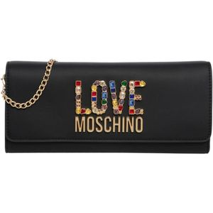 Love Moschino, Tassen, Dames, Zwart, ONE Size, Swarovski Logo Pouch Magneetsluiting