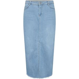 Soyaconcept, Gebleekte denim rok met hoge taille en split aan de voorkant Blauw, Dames, Maat:L