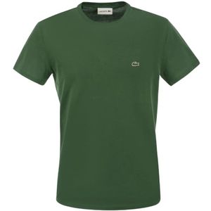 Lacoste, Tops, Heren, Groen, S, Katoen, Korte Mouw T-Shirt met Logo Borduursel