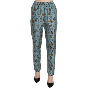 Dolce & Gabbana, Broeken, Dames, Blauw, M, Hoge Taille Tapered Broek Blauw Print