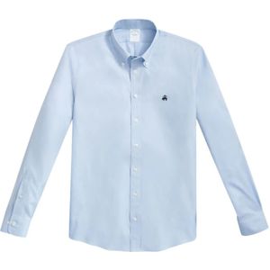 Brooks Brothers, Overhemden, Heren, Blauw, 2Xl, Katoen, Blauw Regular Fit Non-Iron Stretch Katoenen Overhemd met Button Down Kraag