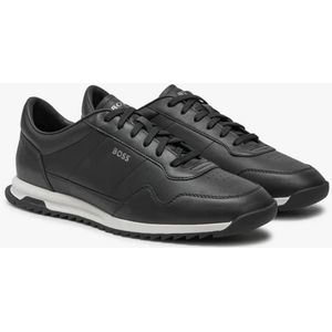 Hugo Boss, Schoenen, Heren, Zwart, 43 EU, Zwarte Sneakers Glad Materiaal Rubberen Zool