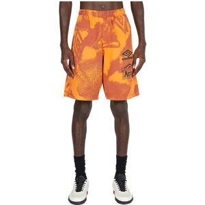 Aries, Korte broeken, Heren, Oranje, XL, Katoen, Grafische Print Elastische Taille Shorts