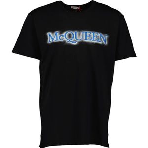 Alexander McQueen, Tops, Heren, Zwart, S, Katoen, Logo Geborduurd Ronde Hals T-shirt