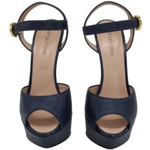 Sergio Rossi Pre-owned, Pre-owned, Dames, Blauw, 37 EU, Leer, Pre-owned Leather sandals