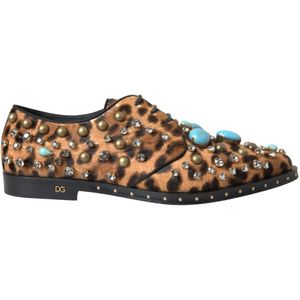 Dolce & Gabbana, Schoenen, Heren, Veelkleurig, 38 EU, Leer, Luipaard Kristal Jurk Schoenen