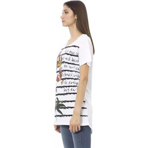 Trussardi, Tops, Dames, Veelkleurig, L, Katoen, Elegant wit T-shirt met frontprint