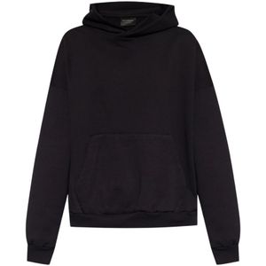 Balenciaga, Sweatshirts & Hoodies, Dames, Zwart, L, Katoen, Zwarte Katoenen Hoodie met Logo Print