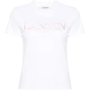 Lanvin, Geborduurd Logo Witte T-shirts en Polos Wit, Dames, Maat:S