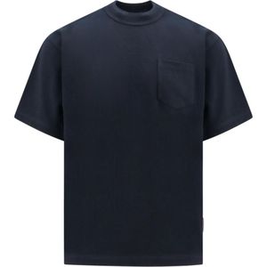 Sacai, Katoenen T-Shirt met Rits Blauw, Heren, Maat:S