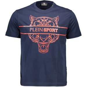 Plein Sport, Tops, Heren, Blauw, S, Katoen, Blauw Katoenen T-Shirt met Print