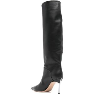 Casadei, Schoenen, Dames, Zwart, 41 EU, Zwarte Leren Mid-Calf Laarzen