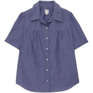 Ines De La Fressange Paris, Blouses & Shirts, Dames, Blauw, 2Xs, Katoen, Blauwe korte mouwen blouse zomerstijl