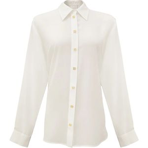 Givenchy, Blouses & Shirts, Dames, Wit, S, Witte Zijden Overhemd met Kristalversieringen