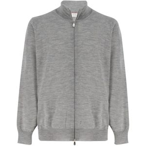 Brunello Cucinelli, Sweatshirts & Hoodies, Heren, Grijs, 2Xl, Wol, Zachte textuur cardigan met gegoten rits