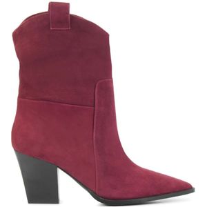 Lina Locchi, Schoenen, Dames, Rood, 41 EU, Suède, Bordeaux Suede Enkellaarsjes