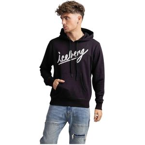 Iceberg, Sweatshirts & Hoodies, Heren, Zwart, L, Katoen, Logo Hoodie Heren Zwart