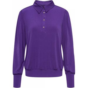 &Co Woman, Blouses & Shirts, Dames, Paars, S, Polyester, Paarse Jersey Top met Polokraag en Pofmouwen