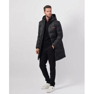 Hugo Boss, Jassen, Heren, Zwart, S, Polyester, Gewatteerde Waterdichte Lange Jas Zwart