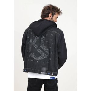 Karl Lagerfeld, Jassen, Heren, Zwart, M, Denim, Heren Denim Jack met Paisley Design