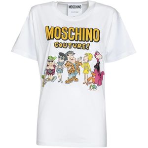 Moschino, Tops, Dames, Wit, S, Katoen, Flinstones Thema Oversized Tshirt