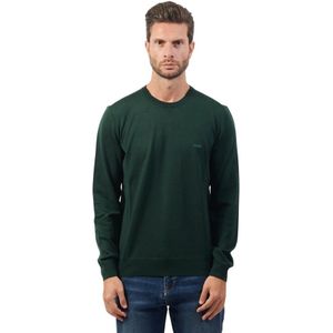 Boss, Truien, Heren, Groen, L, Wol, Groene Crewneck Sweater met Geborduurd Logo