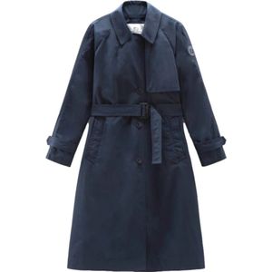 Woolrich, Klassieke Blauwe Trenchcoat Blauw, Dames, Maat:XS