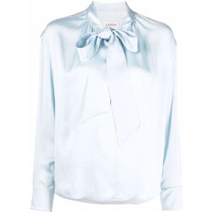 Lanvin, Blouses & Shirts, Dames, Blauw, S, Blauwe Zijden Blouse met Striksluiting