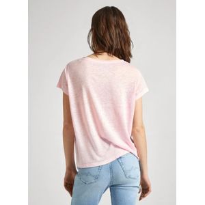 Pepe Jeans, Tops, Dames, Roze, S, Linnen, Roze Linnen V-hals T-shirt