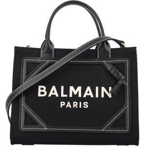 Balmain, Tassen, Dames, Zwart, ONE Size, Katoen, Canvas Shopper Tas Avorio Nero