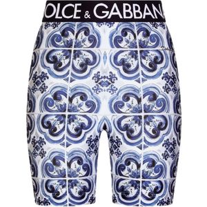 Dolce & Gabbana, Korte broeken, Dames, Veelkleurig, S, Heldere Blauwe Majolica Print High Waist Shorts