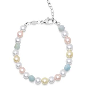 Nialaya, Accessoires, Dames, Grijs, S, Women`s Pearl Bracelet with Faceted Amazonite