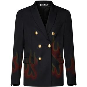 Palm Angels, Jassen, Heren, Zwart, L, Wol, Vuur Blazer