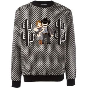 Dolce & Gabbana, Sweatshirts & Hoodies, Heren, Zwart, M, Cactus Geborduurde Crewneck Sweatshirt
