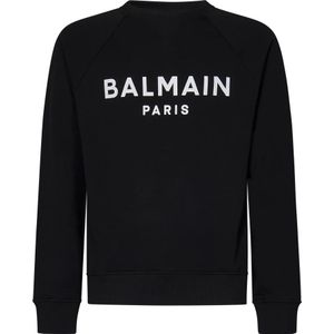 Balmain, Sweatshirts & Hoodies, Heren, Zwart, M, Katoen, Zwarte biologisch katoenen crewneck sweatshirt