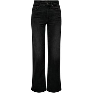 Only, Jeans, Dames, Zwart, M L34, Hoge Taille Wijde Pijp Jeans