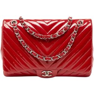 Chanel Vintage, Pre-owned, Dames, Rood, ONE Size, Tweed, Pre-owned Leather chanel-bags