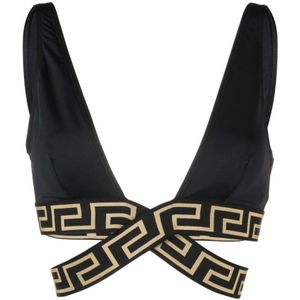 Versace, Badkleding, Dames, Zwart, M, Zwarte Signature Greca Bikini Top