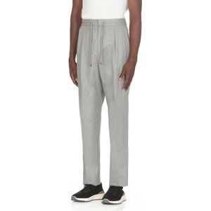 Brunello Cucinelli, Broeken, Heren, Grijs, M, Wol, Grijze Wol Elastische Taille Broek