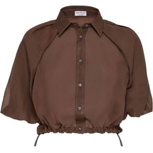 Brunello Cucinelli, Blouses & Shirts, Dames, Bruin, M, Katoen, Bruin Katoen Klassieke Kraag Shirt