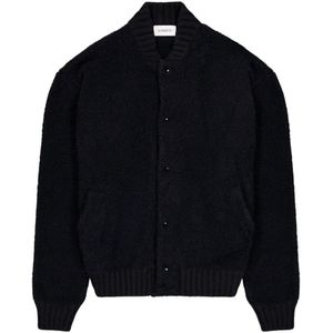 Laneus, Jassen, Heren, Zwart, M, Wol, Varsity Bomber Jacket in Bouclé Merino Wol