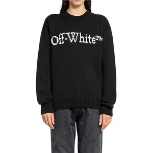 Off White, Truien, Heren, Zwart, M, Chunky Gebreide Crewneck Zwarte Trui