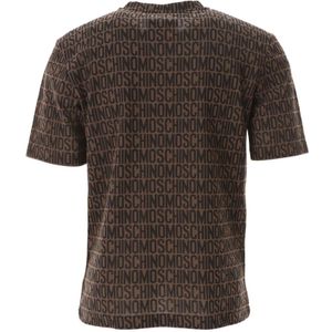 Moschino, Tops, Heren, Bruin, S, Katoen, Jacquard Logo T-shirt