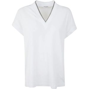 Brunello Cucinelli, Tops, Dames, Wit, XL, Wit V Neck T-Shirt