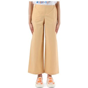 Niu, Wijde Pijp Katoen Stretch Broek Beige, Dames, Maat:S