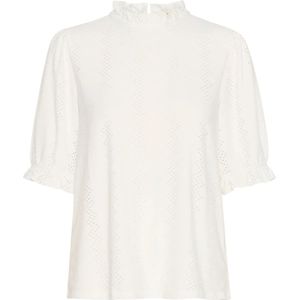 Cream, Blouses & Shirts, Dames, Wit, M, Vrouwelijke Blouse met Korte Mouwen en Ruches