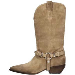 Elena Iachi, Schoenen, Dames, Beige, 42 EU, Suède, Westers Stijl Zwarte Cowboylaarzen