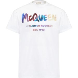 Alexander McQueen, Tops, Heren, Wit, L, Katoen, Katoenen T-shirt met Logo Print van Alexander Mc Queen